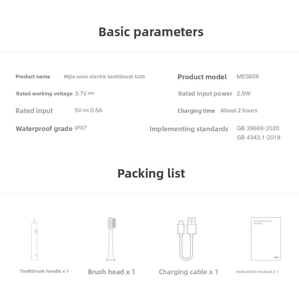Xiaomi Mijia T200 Sonic Electric Toothbrush, IPX7 Waterproof, 30 Days Long Battery Life, USB Charging, Ultrasonic Toothbrush for Home Travel