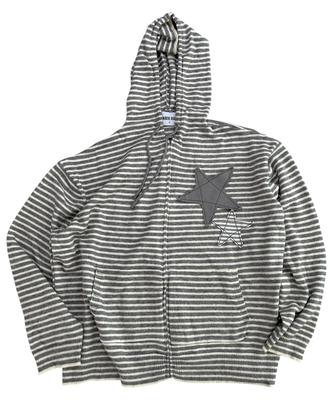 SK8ER ROCK Double Stars Stripe Knit Hood Zip-Up ((Gray))