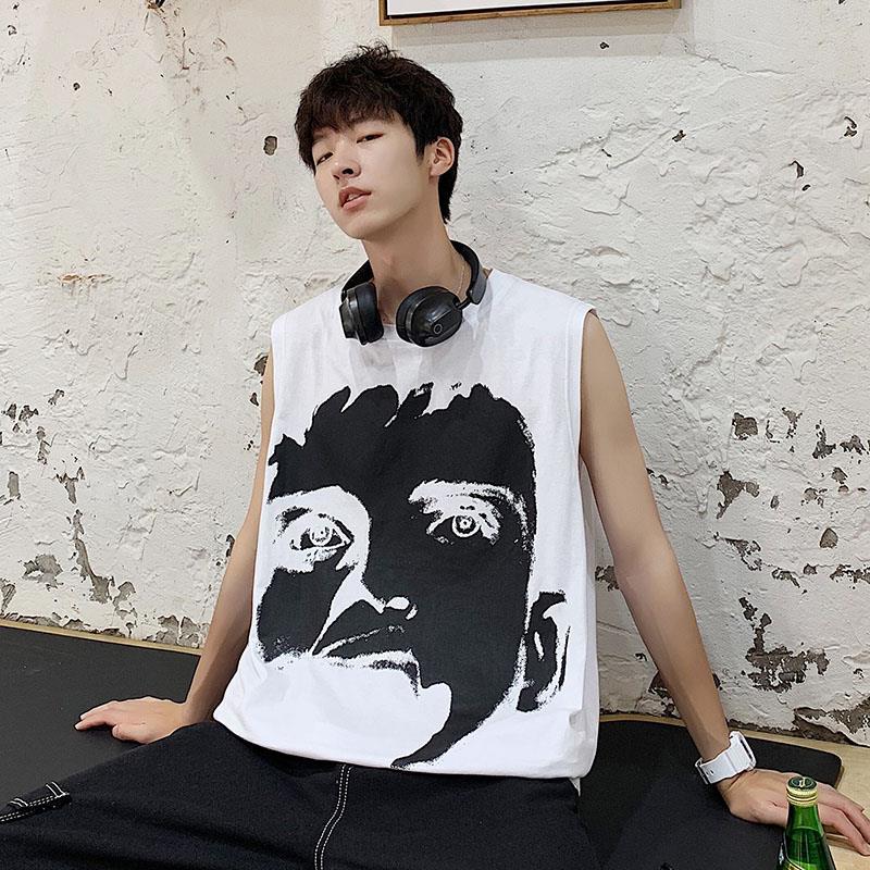 

Летний мужской жилет без рукавов с круглым вырезом, свободный большой размер, популярная спортивная майка с уличным принтом M белый