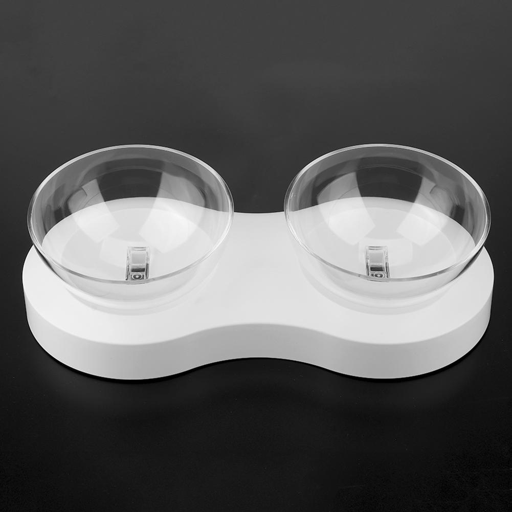 Pet Feeder 20  degrees  Adjustable Pet Cats Drinking Feeding Bowl Transparent Double Cat BowlWhite