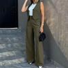 Tenue d'Automne Confortable Ensembles Gilet Femme Bureau Élégant Deux Pièces Sans Manches Boutonné Haut Élégant et Pantalon Blazer Duveteux Jambe Large