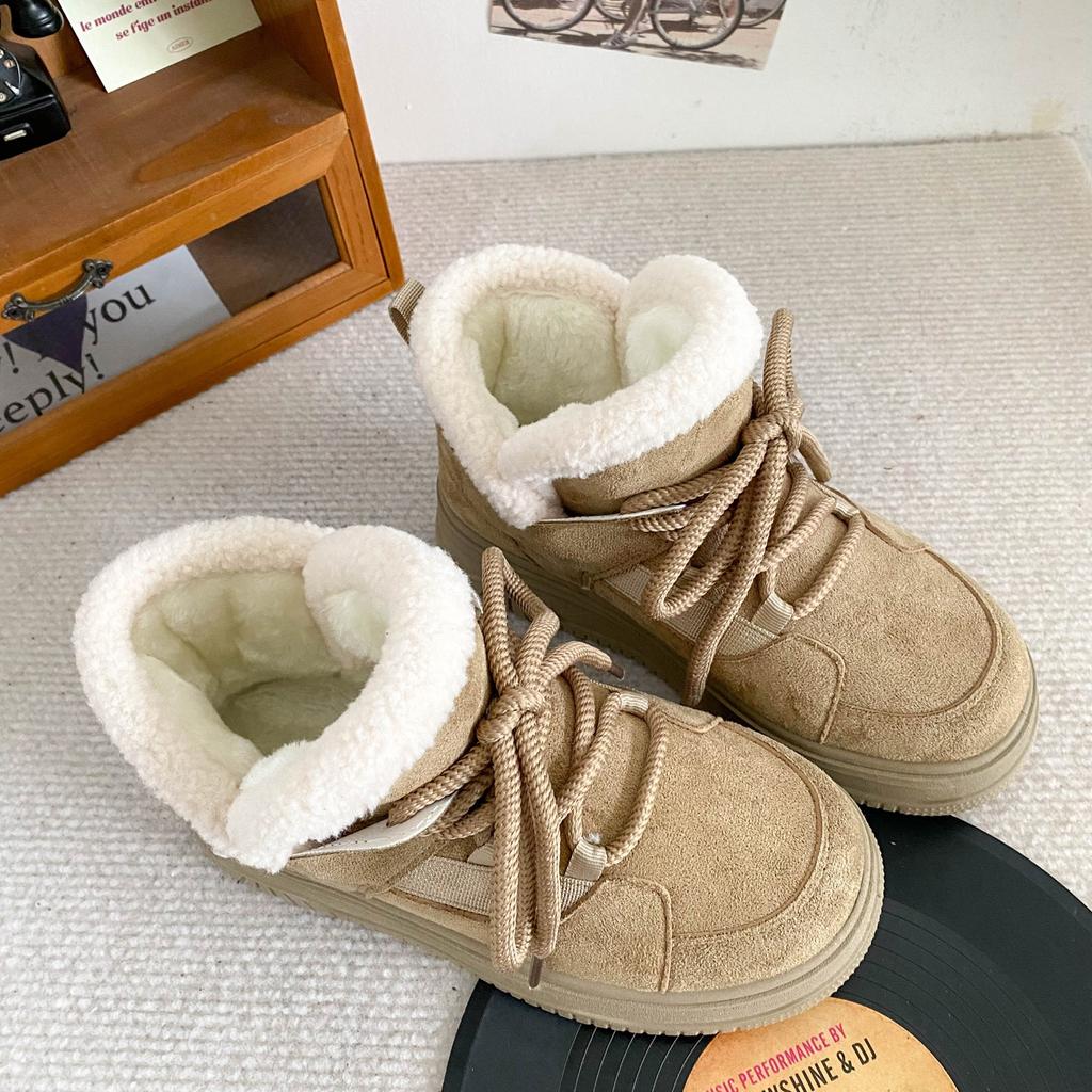 B1623 Thick Velvet Thick-soled Snow Boots Women's Shoes Sports Style 2024 New Winter Warm Cotton Shoes Velvet Board Shoes