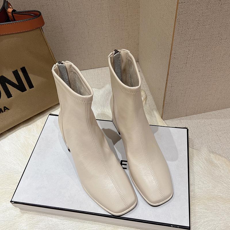 

Short boots women s 2025 autumn and winter Internet celebrity new low tube elastic thin women s boots square head thick heel British fashion short bo 40