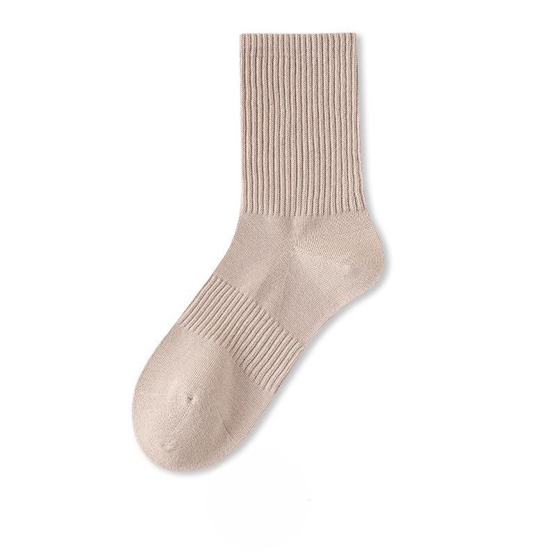 Female Spring and Autumn Pure Cotton Pure Color Girth Waist Absorption Sweat Deodorant Sport Tube Socks