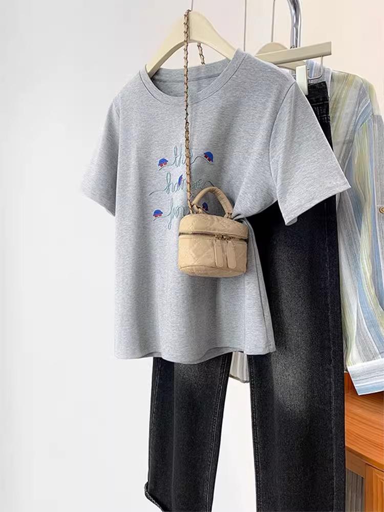 

Gray Women s Petite Niche Shoulder Top, Short-Sleeve Summer 2025 Design XL