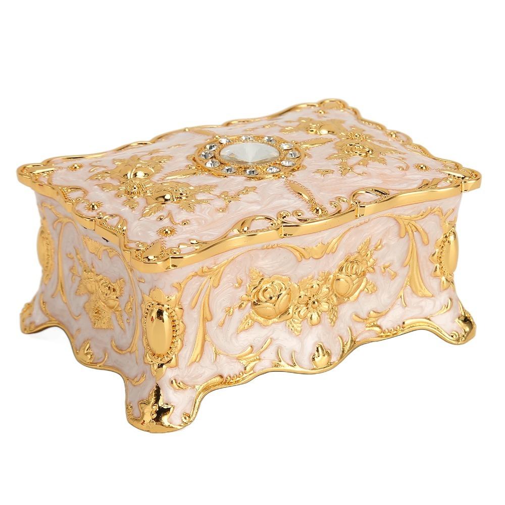 Rectangular Trinket Box Metal Enamel Treasure Chest Box Jewelry Organizer Home Dresser Decor