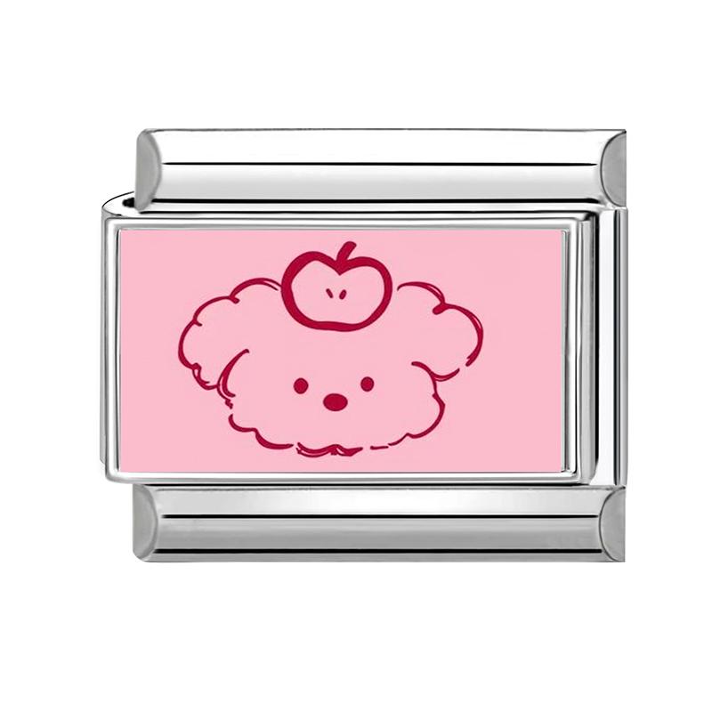 New Pink Y2K Strawberry Cherry Heart Cat Dog Flower Bow Italian Charm Links Fit 9mm Stainless Steel Bracelet Women DIY Making