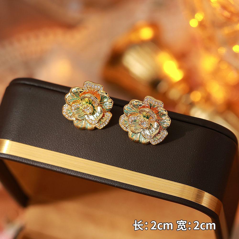 Ainibenni Original Design Enamel Painted Earrings for Women, Monet Garden Oil Painting Style Stud Earrings