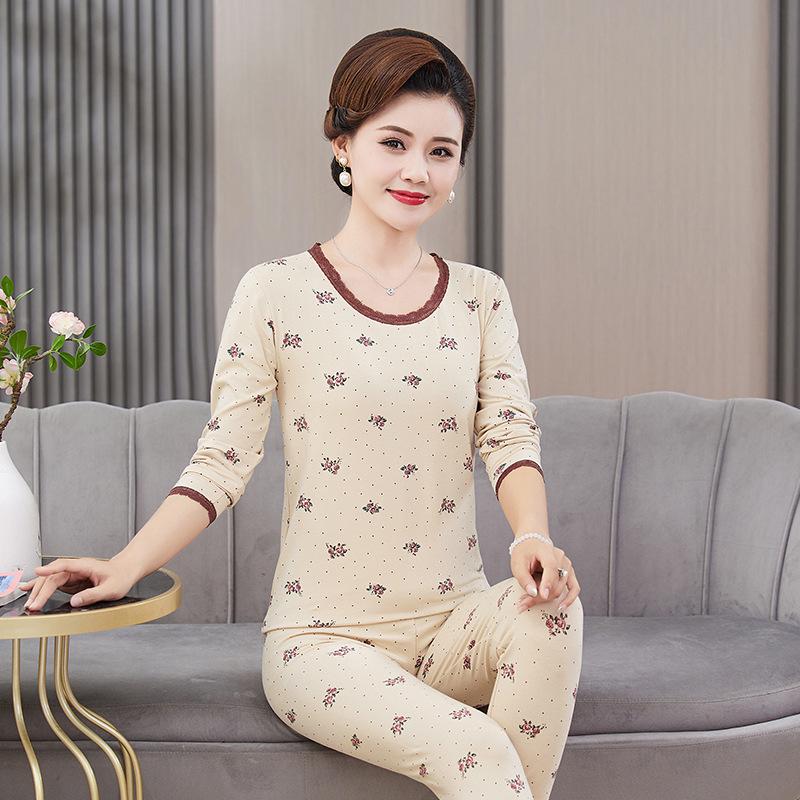 

Женский комплект хлопкового осеннего теплого нижнего белья – свитер и брюки большого размера для людей среднего и пожилого возраста XL