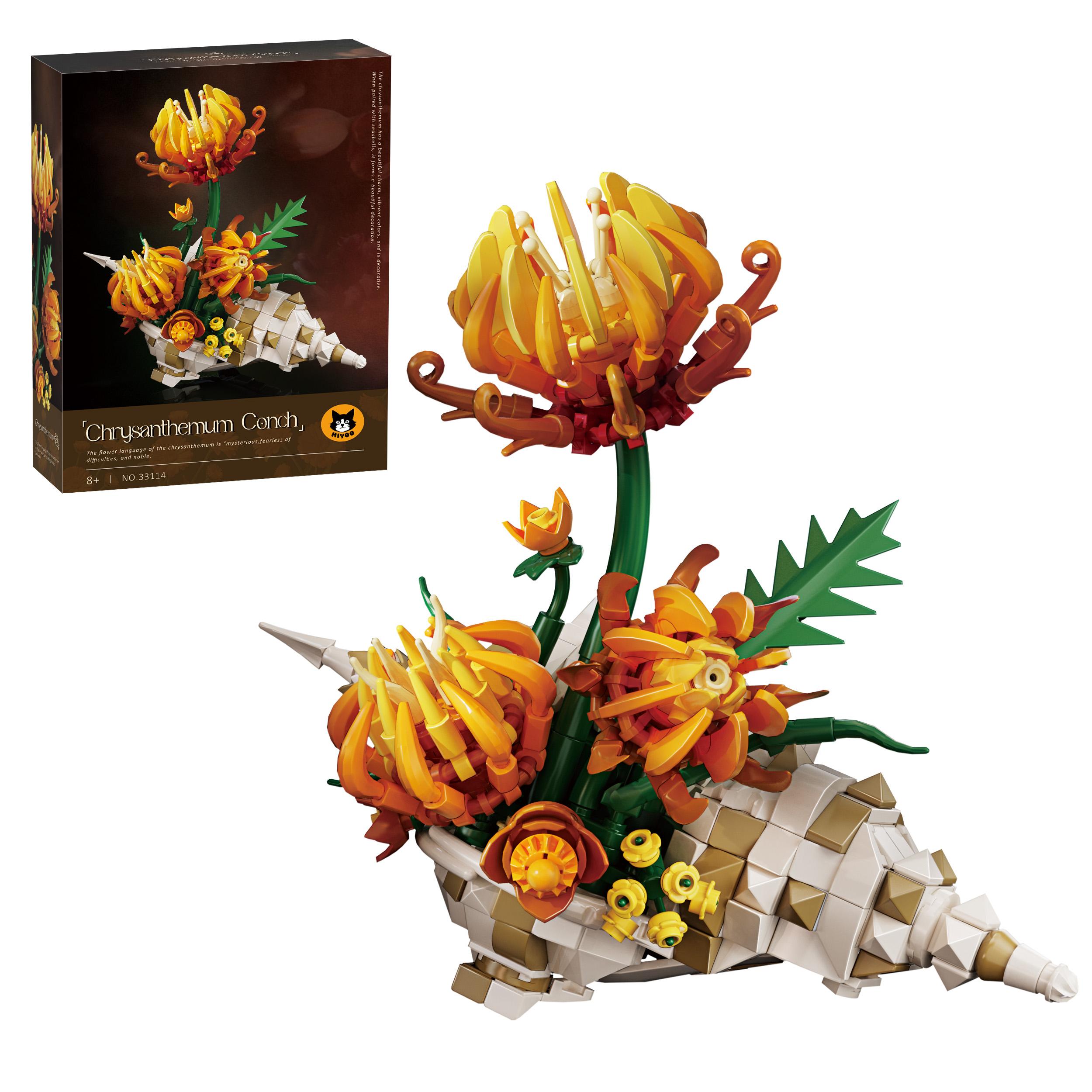 

585pcs Sea Shell Flower Building Blocks Chrysanthemum Conch Model Bricks 3D Puzzle Nature Art Decor DIY Toy Gift for Adults Teen