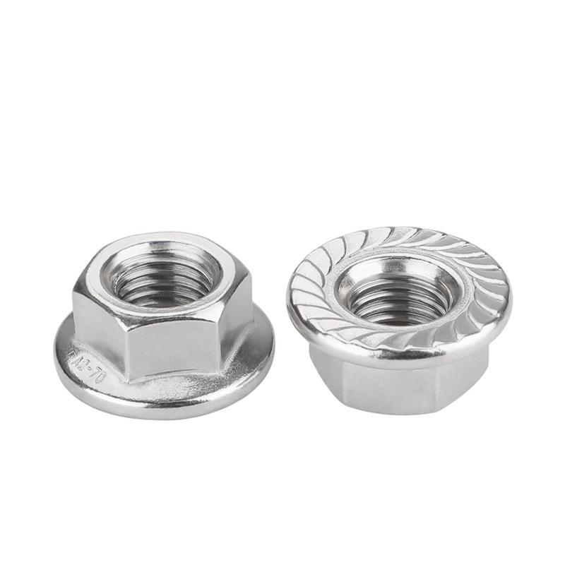 Carbon Steel Stainless Steel Hexagonal Self-Locking Flange Nut with Ribs, Anti-Loosening, M6 M8, In Stock