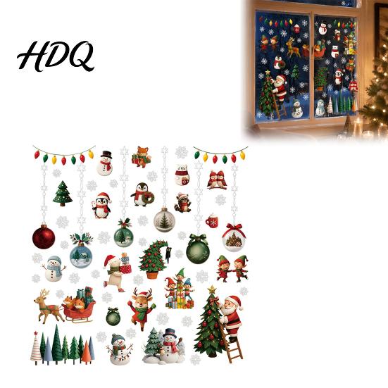 Removable Wall Stickers for Bedroom 2Pcs Christmas Static Window Cling Stickers PVC Snowman Penguin Decorative Glass Clings Living Room Bell