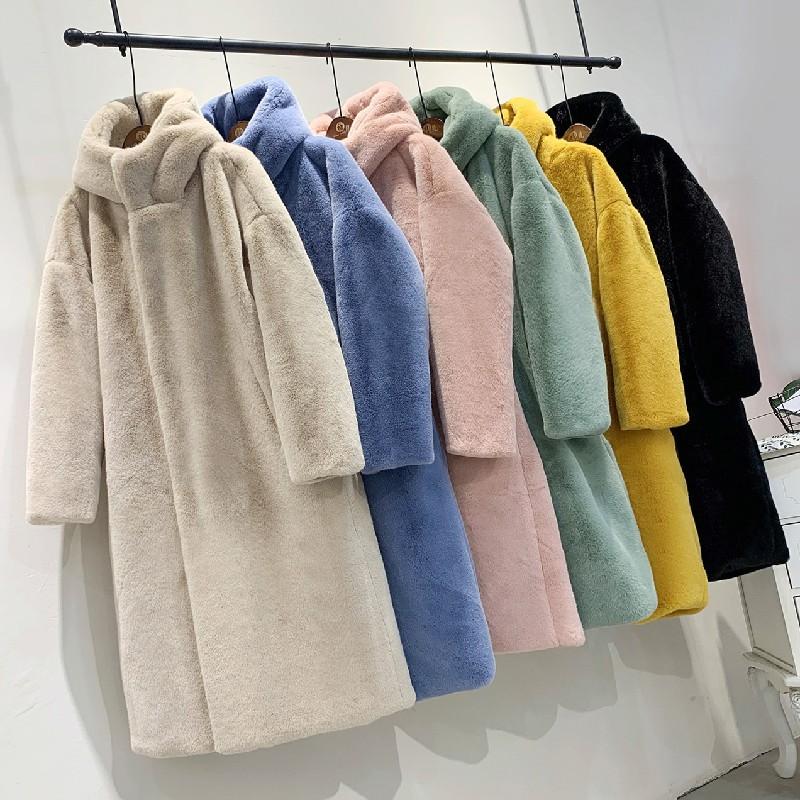 Womens Faux Mink Fleece Lined Hooded Coat Long Warm Oversized Winter Outerwear In Solid Colors