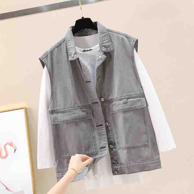 Denim Vest Women's Spring and Autumn Loose Sleeveless Jacket Vest Outer Wear Trendy Ladies Small Fragrance Coat Loose Tops