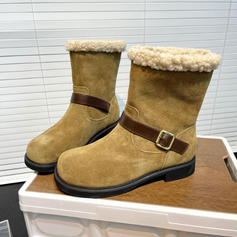 Retro Leather Soft-soled Snow Boots Women's Winter New Round Head Belt Buckle Velvet Thermal Casual Short Boots