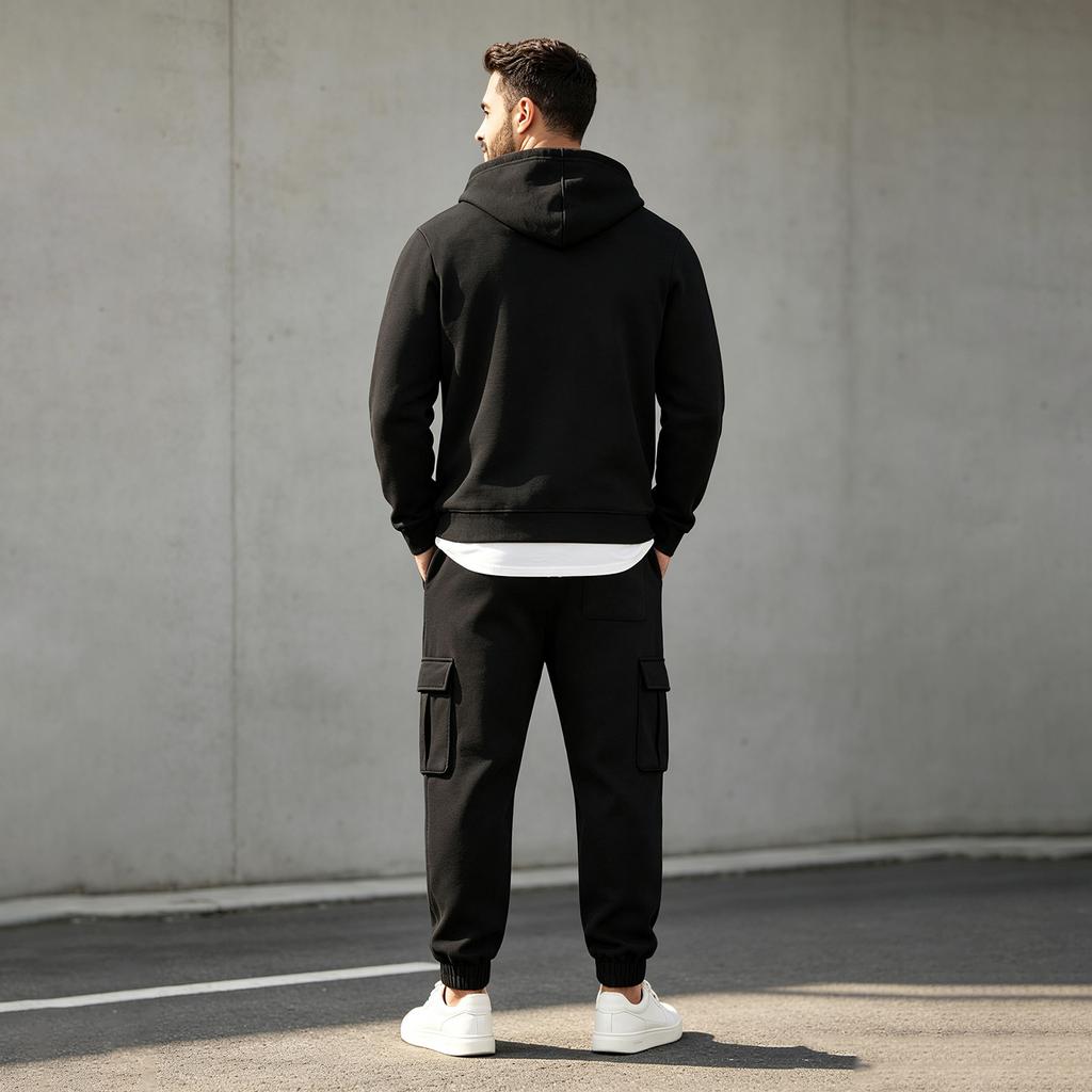 Men's Thick -Lined Hooded Sweatsuit Set for Fall Winter - Casual Athletic Matching Sweatshirt and Pants
