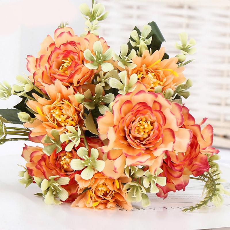 7 Head Vintage Camellia Artificial Peony Rose Flower Silk Fake Flower For Valentine's Wedding Party DIY Bouquet Home Decoration