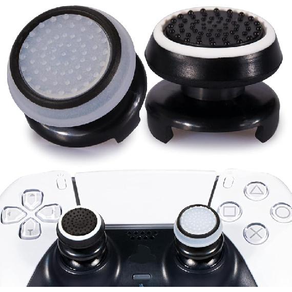FPS Thumbstick Extender & Printing Rubber Silicone Grip Cover 2 Sets for PS5 Dualsenese & PS4 Controller (Black+Clear)