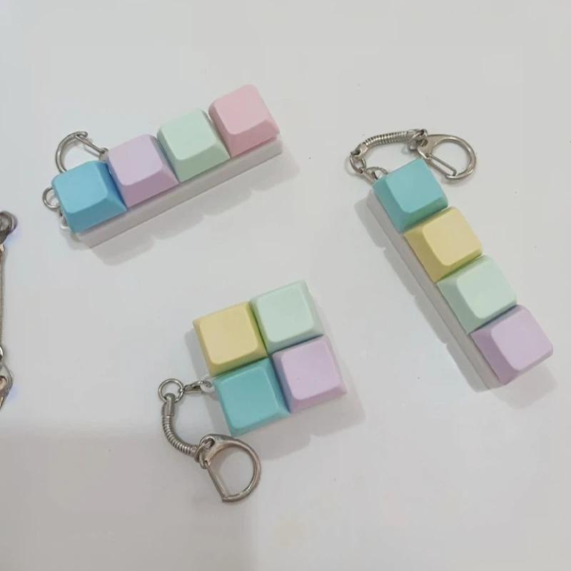 Mini Fidget Key Cap Keychain 1Pcs 4-Key Macaron Color No Light Portable Stress Relief Key Ring for Teenagers