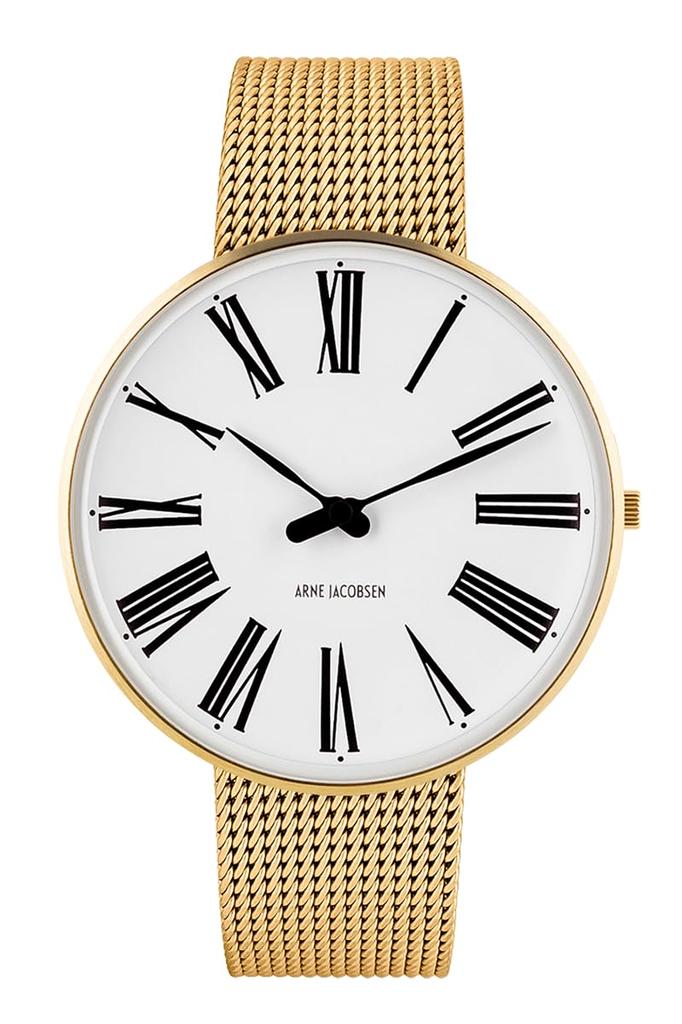 ARNE JACOBSEN ROMAN 53308-2009, 40mm, Nordic Design, Water Resistant (Quiet Design with No Second Hand), White Gold, Mesh Strap