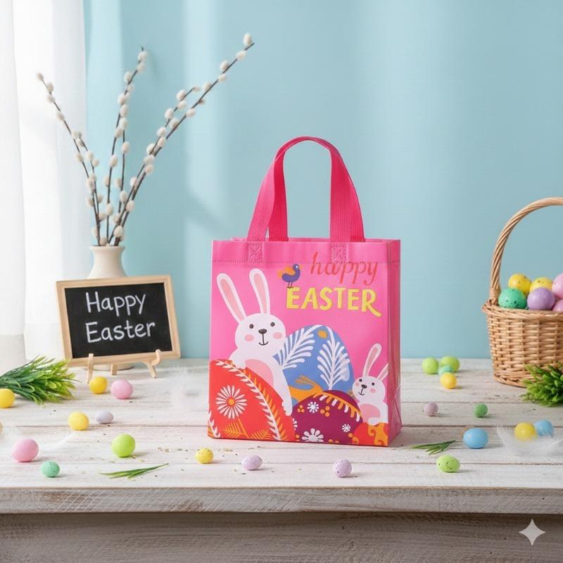 1-10PCS Easter Non Woven Tote BagDurable Dustproof Moistureproof Foldable GiftShopping Bag BunnyEgg Print Retail Merchandise Bag
