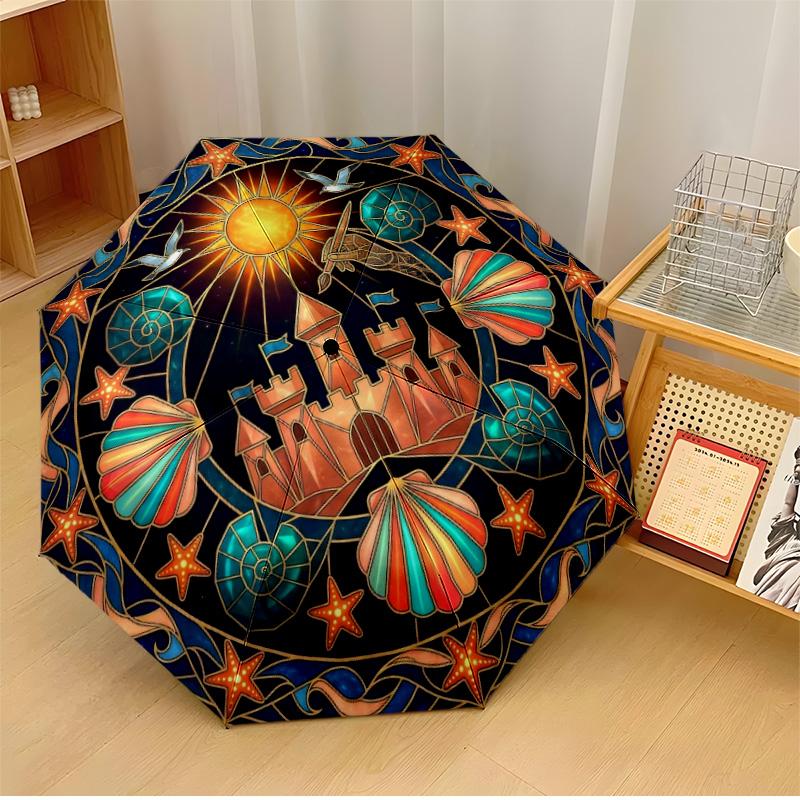 

Night Ocean Seahorse with Jellyfish Printed umbrella windproof folding umbrella portable sun and rain umbrella suitable for gifting