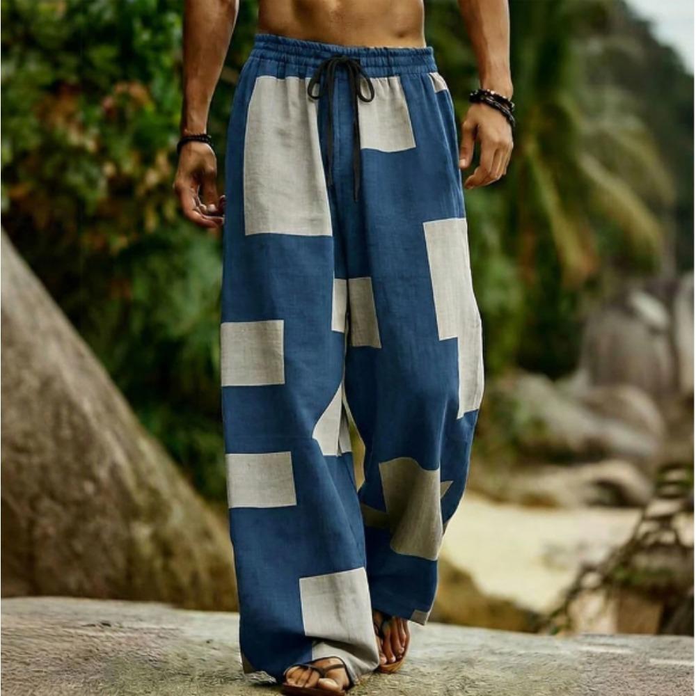 Men's 3D Geometric Pattern Printed Baggy Casual Trousers,  Elastic Drawstring Waist with Pockets, for Spring Summer Home Outdoor Vacation