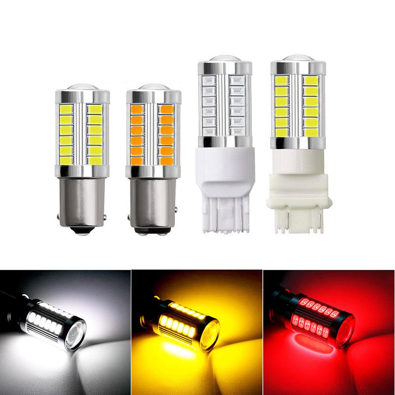 2 PCS PY21W P21/5W 1156 Ba15s 1157 Bay15d For Car LED Bulbs Turn Signal Light 12V 33SMD 7000K White Brake Reverse Parking Lamps Bulbs 7