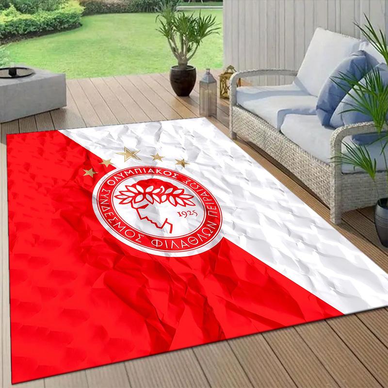 Olympiacos F.C. Flanellmuster Quadratischer Teppich, Läufer, Teppich für Wohnzimmer Schlafzimmer Sofa Spielzimmer Dekoration, Rutschfeste Fußmatte