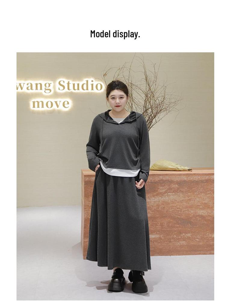 Herfst Plus Size Hoodie Tweedelig Top & Rok Set