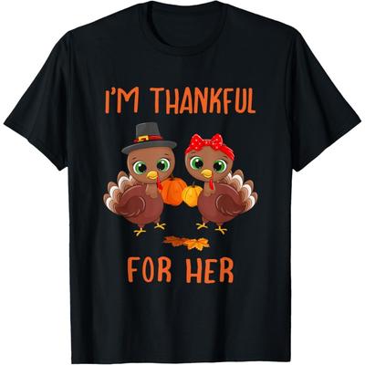 Thankful for Her Funny Matching Him Her Thanksgiving Couple T-Shirt