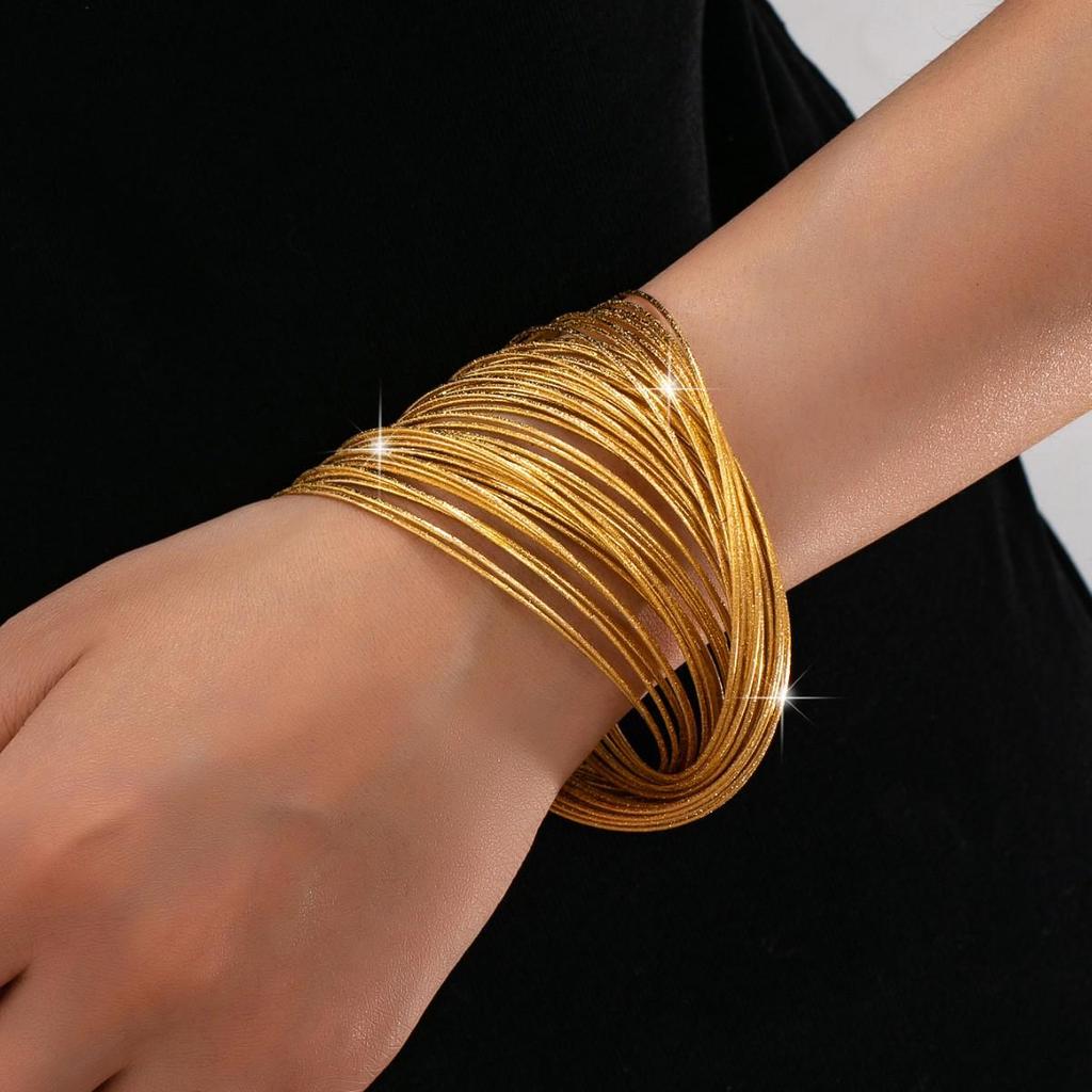 Genuine Gold Matte Multi-Ring Fashion Bracelet Set