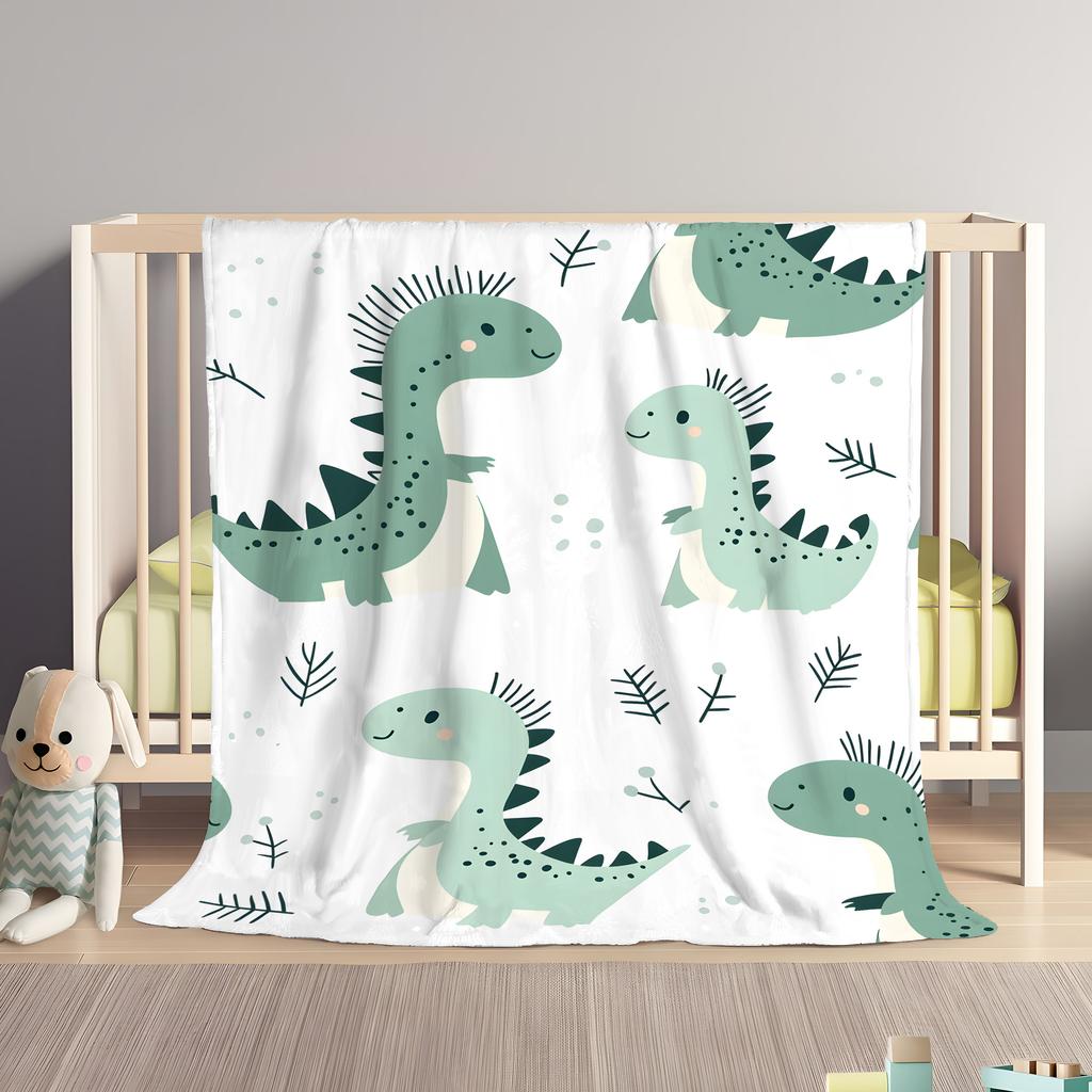 Dinosaur Park Pattern Cozy Throw Blanket - Soft Lightweight Cute Cartoon Animal Accent for Sofa Bed Kids Room Travel Decor