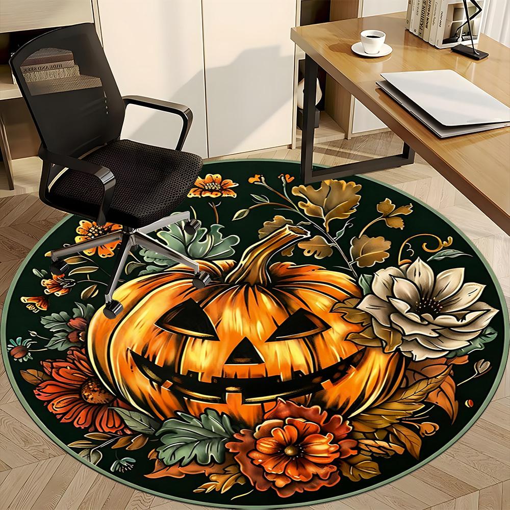 1pc Halloween Pumpkin Decorations Chair Carpet for Office Non-Slip, Machine Washable Rug for Office, Room - Holiday Decor, Machine Made yy251016155