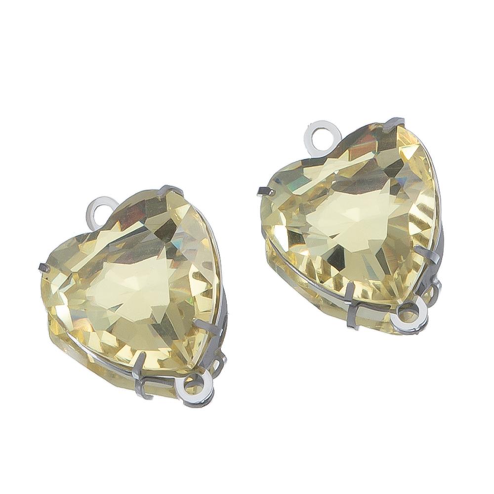 10pcs Glass Heart Pendants Base Stainless Steel Double Hole Colorful Crystal Charms Connector for DIY Necklace Jewelry Makings