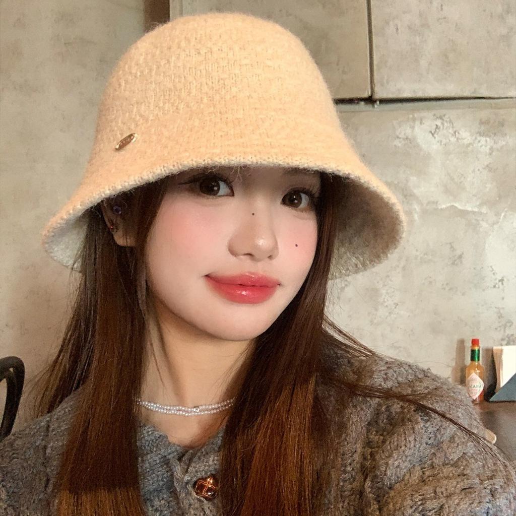 French Style Elegant Knitted Fisherman Hat for Women Retro All Match Basin Hat Big Head Circumference Showing Face Small Bucket Hat Trendy