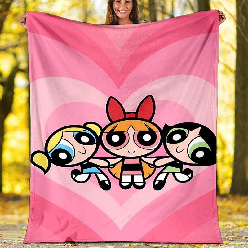 The Powerpuff Girls Theme Printed Blanket - Perfect for Couch, Bed, Travel & Outdoor Use | Machine Washable, Cozy & Durable.