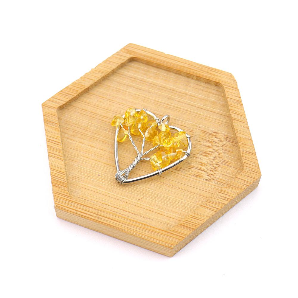 Seven-Color Natural Crystal Tree of Life Heart Pendant Necklace N743