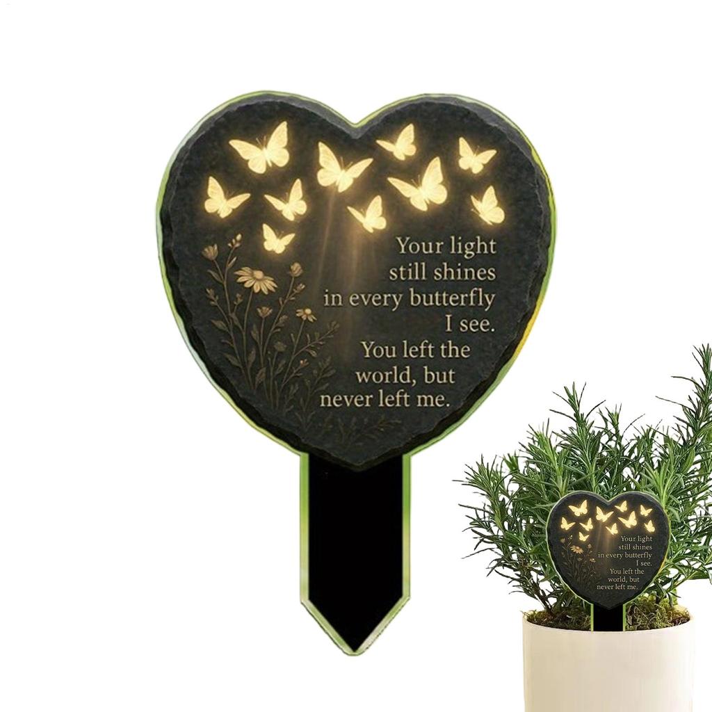 Grave Decorations Acrylic 2D Heart Deisgn Ornament Carved Butterfly And Flower Texture Memorial Yard Stake For Outdoor Lawn