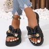 Summer Casual Fashion Flat Bottom Casual and Comfortable Open Toe Metal Decorated Non-Slip Wear-Resistant Women's Slippers