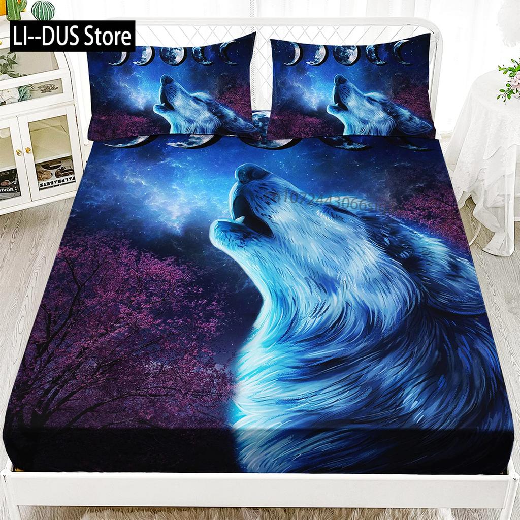 Galaxy Wolf Duvet Cover Set Full Size Bedding Set for Boys Girls Wolf Head Printed Duvet Cove Set 1 Quilt Cover 2 Pillowcases