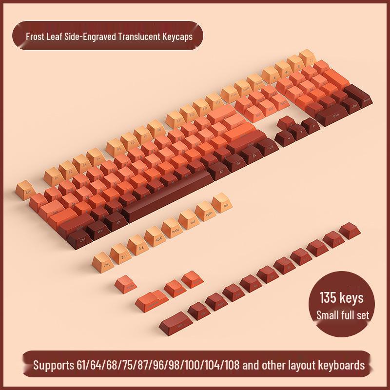 PBT Gradient Color Mechanical Keyboard Keycaps, Personalized Double Shot, Side Printed, Translucent, Five-Sided Dye Sublimation, Full Set