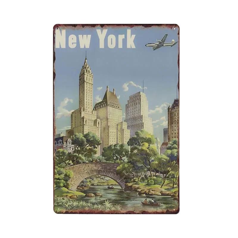 New York Metal Posters Vintage Tin Sign USA Flag Bar Pub Club Toilet Wall Decor Home Plate Retro Plaques 20x30 cm