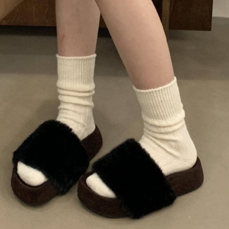 Platform slippers French leopard print fluffy slippers women's shoes wear new models in autumn and winter 2025