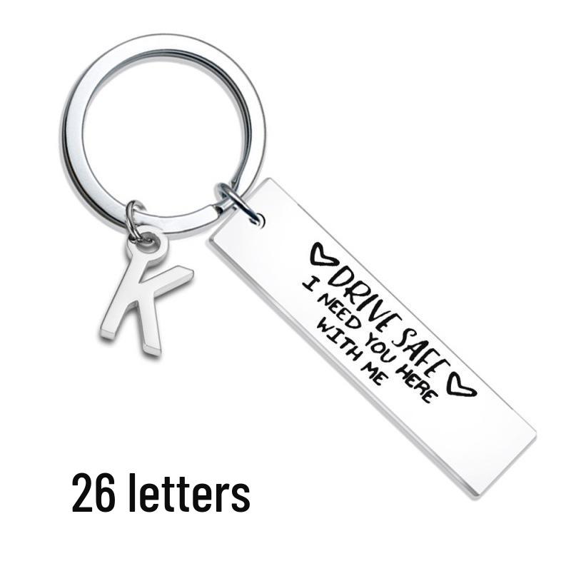 Drive Safe Stainless Steel Keychain: 26 Letters for Car Keys & Husband Jewelry