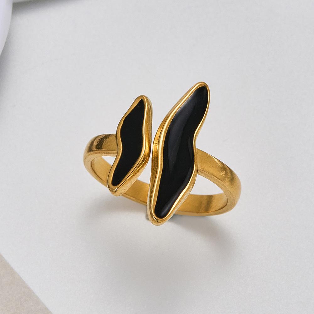 Double Layer Wave Women's Korean Style Stainless Steel Open Ring - Fashionable, Simple, and Cool Index Finger Design.