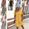 Polyester A Line Dress With Button Details For Casual Summer Wear