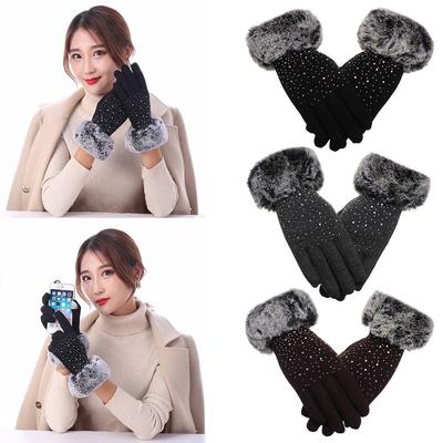 Windproof Plus Velvet Thicken Warm Faux Fur Gloves Cashmere Gloves Shiny Touch Screen Mittens