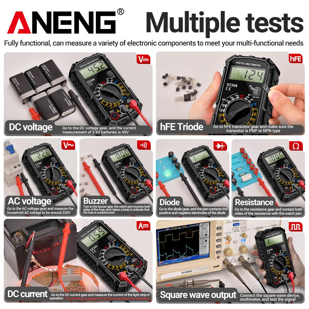 2026 Multifunctional Digital Multimeter AC/DC Current Voltage Resistance Meter Meter Electrician LCD Backlight Ohm Square Wave Test Tools ANENG SZ308