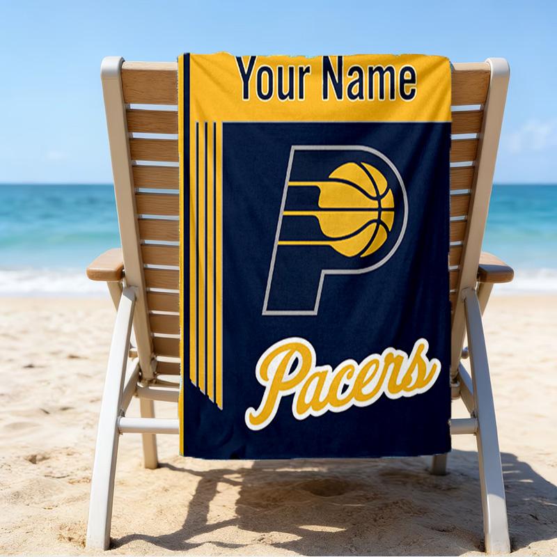 Custom Name Beach Towel Pacers Basketball Team Beach Towel, Soft Microfiber, Gift for Her/Him, Birthday, for Pool, Beach, Travel, Fan gifts